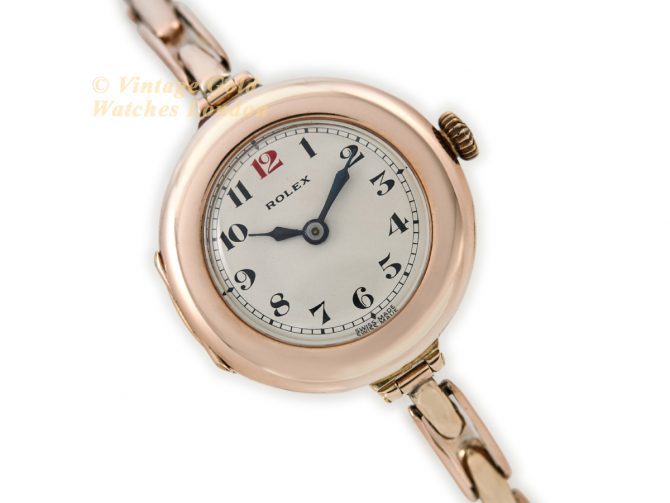 R698 Rolex Ladies 1916 9ct Pink Gold 1 WM (4) Vintage Gold Watch
