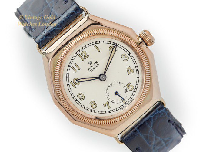Rolex Octagonal Oyster 9ct Pink Gold 1926 Vintage Gold Watches