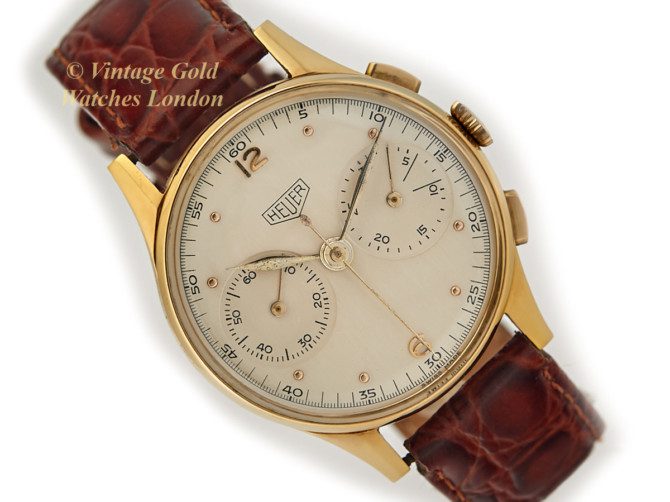 Heuer Pre Carrera Valjoux 23 Chronograph 18ct C1955 Vintage Gold Watches