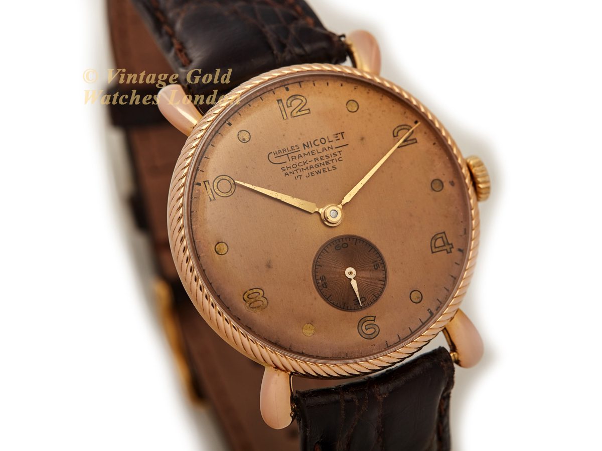 Charles Nicolet Tramelan 18ct Pink Gold 1950s Vintage Gold Watches