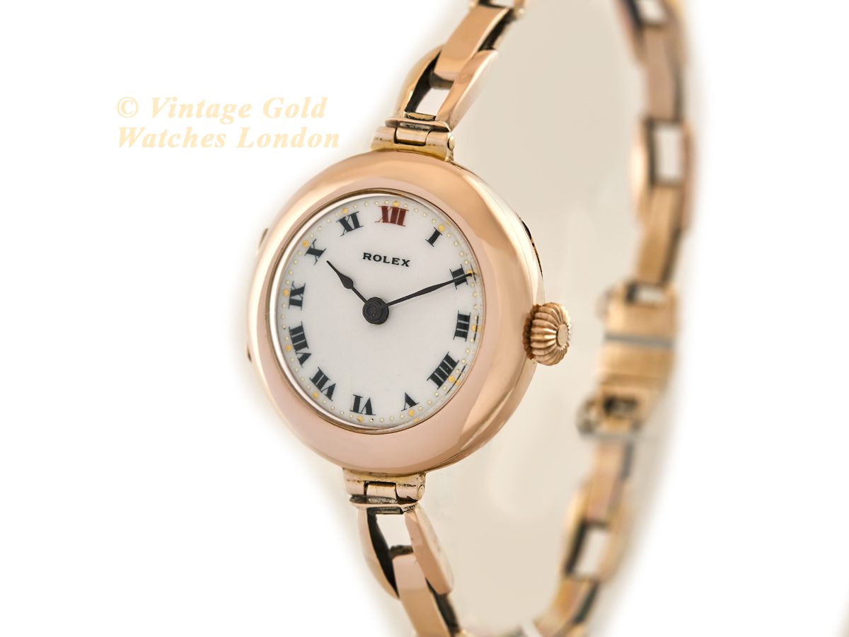 Ladies Rolex Cocktail Watch Porcelain Dial 9ct Pink Gold 1916