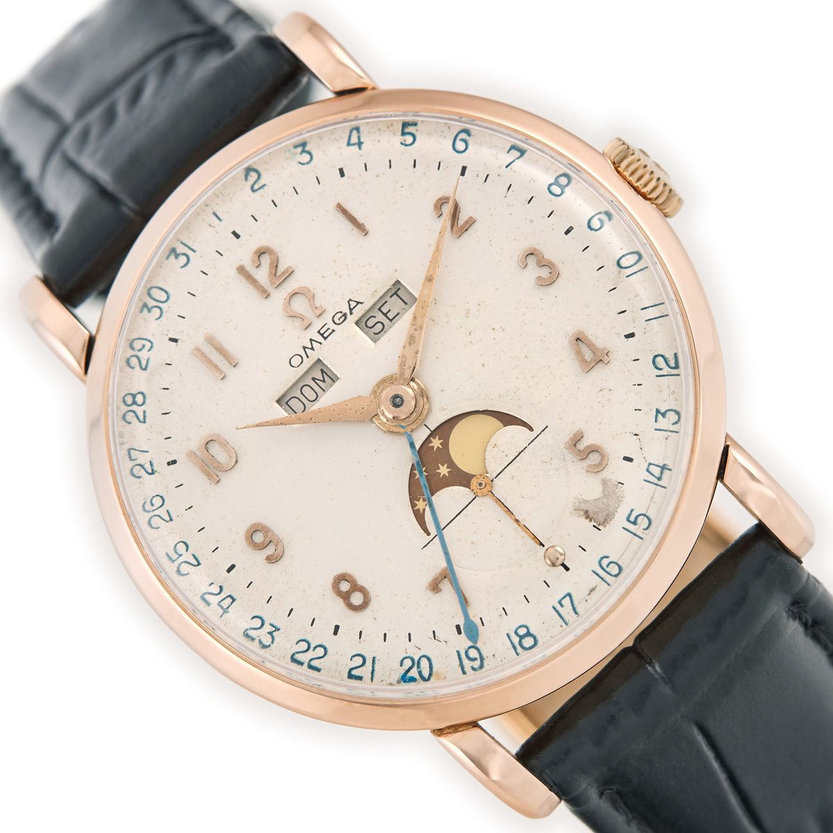 Omega Cosmic Triple Date Moonphase Cal.27 DL PC 18ct Pink Gold 1946 Vintage Gold Watches