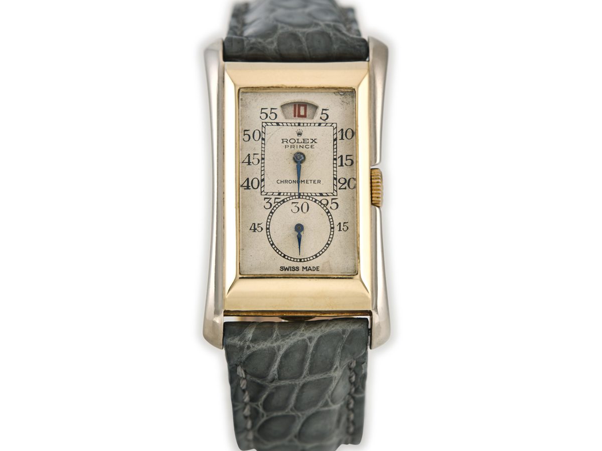 Rolex Prince Jump Hour Chronometer 18ct Yellow and White Gold c1930 Museum Condition Vintage Gold Watches