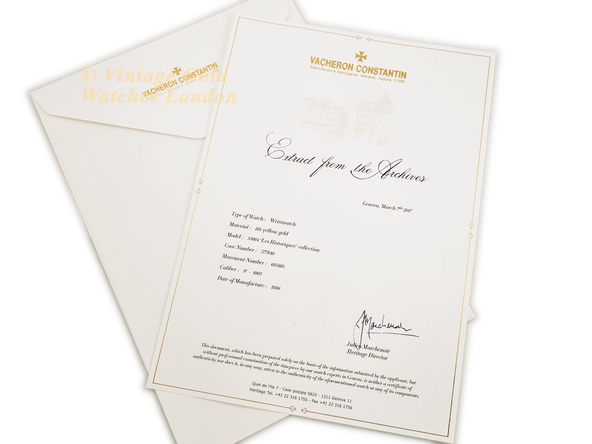 Vacheron constantin certificate of authenticity clearance