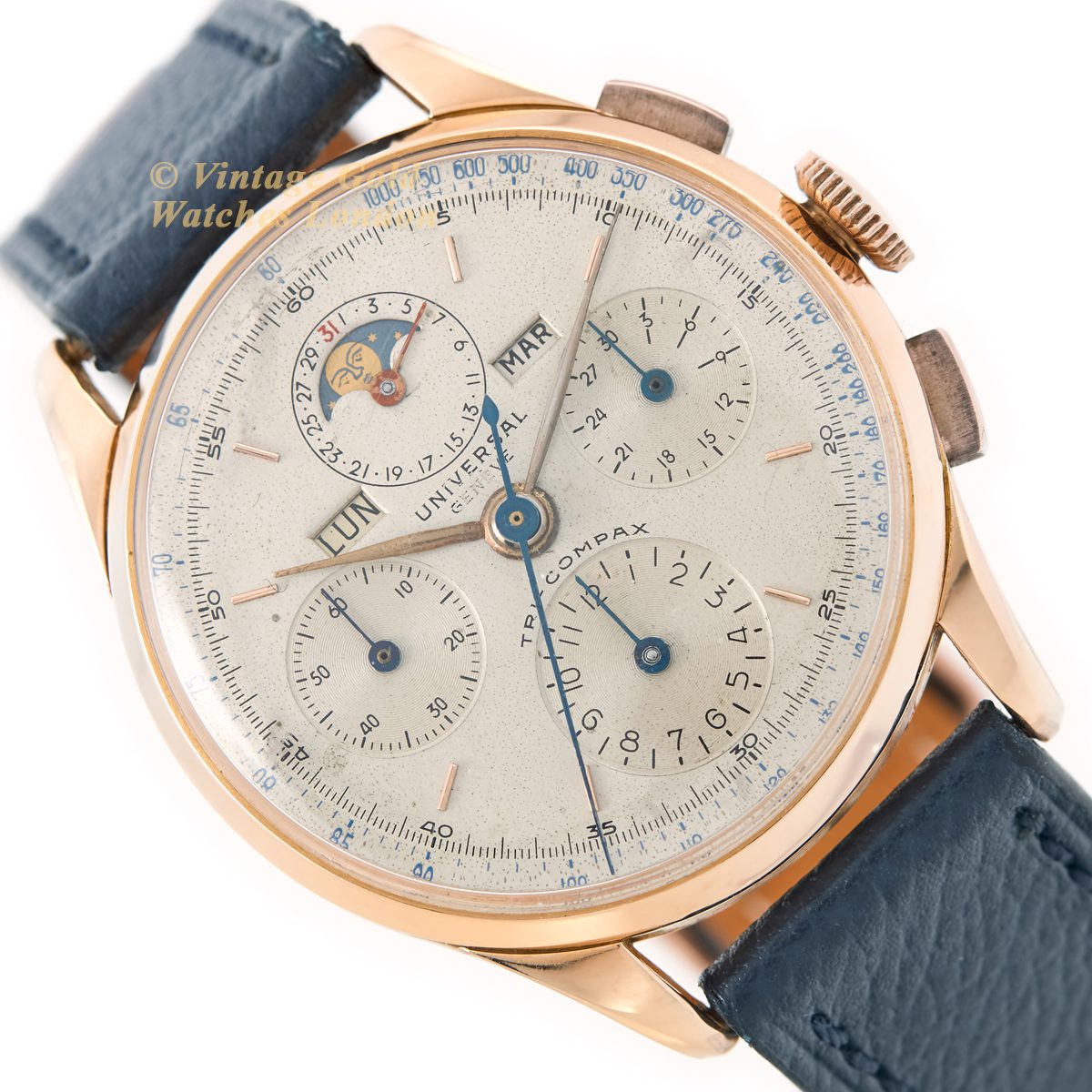 Universal Geneve Tri Compax Full Calendar Chronograph 18ct Pink Gold 1945 37mm