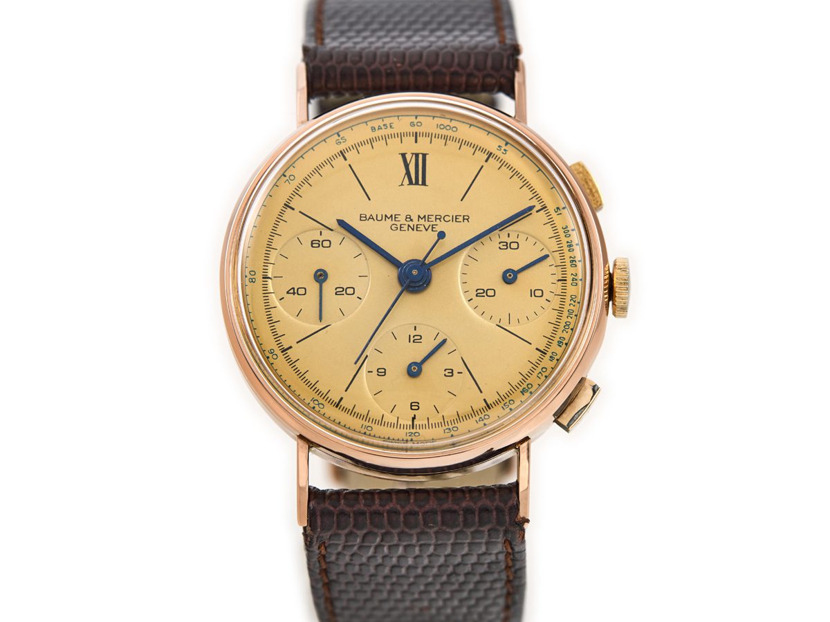 Baume Mercier Chronograph Cal.1873 18ct Pink Gold c1951 Vintage Gold Watches