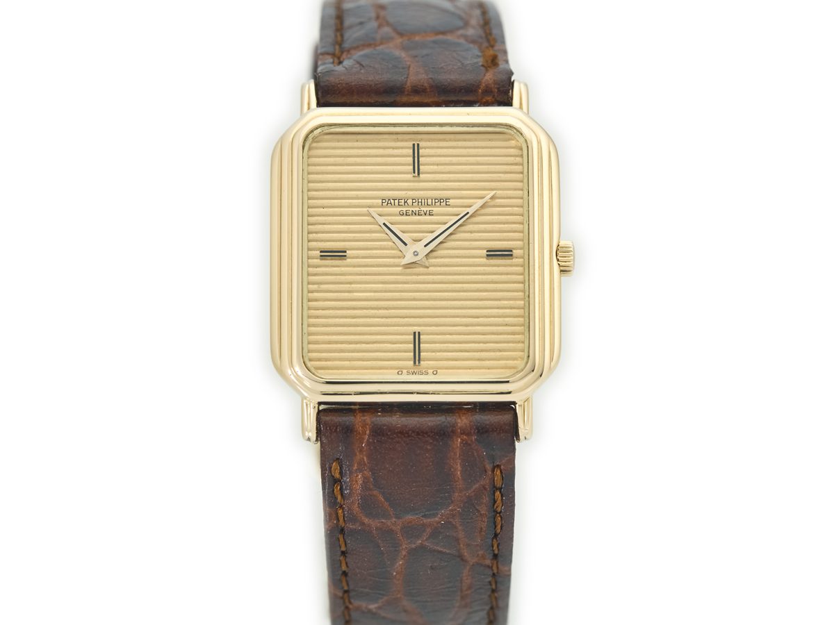 専用-PATEK PHILIPPE GENEVE 手巻き 金無垢 直径約50mm PATEK PHILIPPE GENEVE 18K GOLD VINTAGE LEATHER BAND WATCH