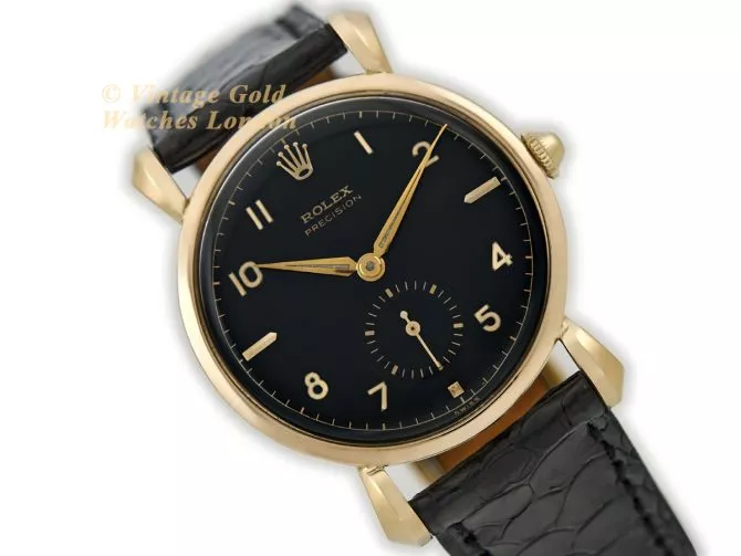R1541 Rolex Precision Black Sub Dial 18ct Gold 4 a WM Vintage Gold Watch